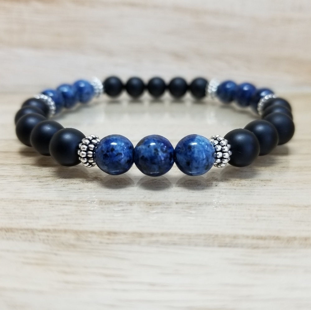 Black Onyx & Lapis Gemstone Stretch Bracelet